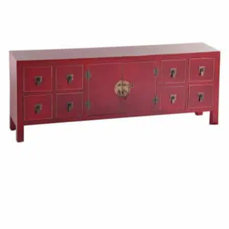 Mueble auxiliar estilo oriental en dm rojo(130x24x50,50)