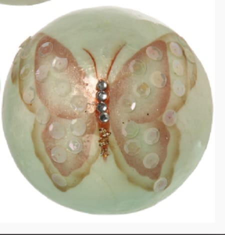 Set 3 bolas decoración nácar-lentejuelas mariposas (10d cm)