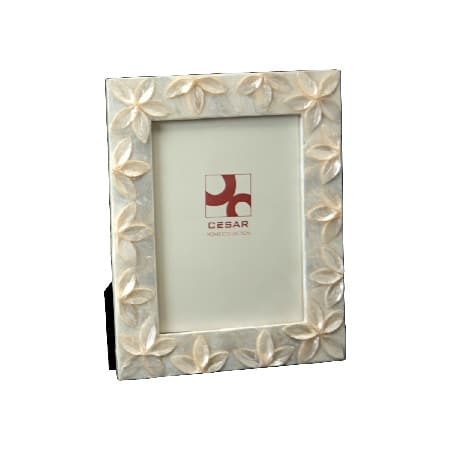 Portafotos nácar blanco flor relieve(10x15cm)