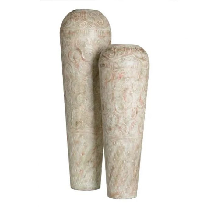 Jarrón suelo metal beige-verde Mikonos,clásico(28dx79cm)