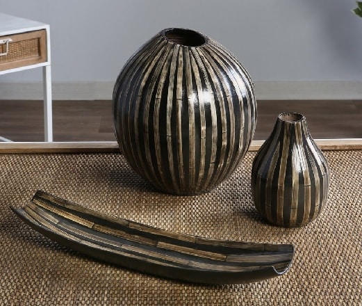 Centro bambú listado negro-beige(45x11x7cm)