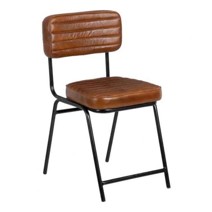 set 2 sillas piel marrón y metal negro Lisburn vintage