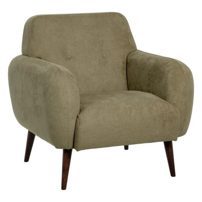 sillón recto apoyabrazos tapizado verde patas de haya en estilo nórdico e