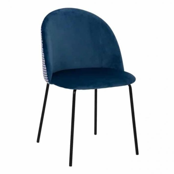 set 2 sillas velvet tapizadas pata de gallo azul y blanco vintage