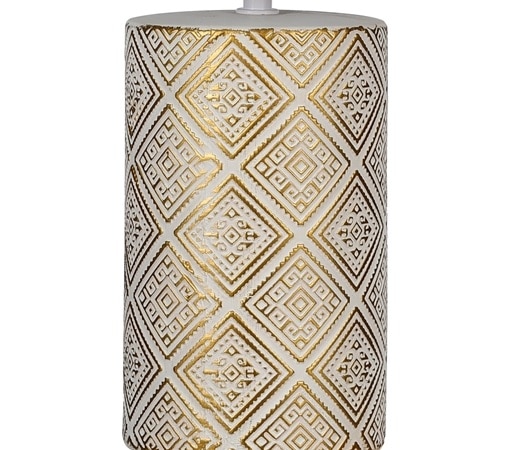 Lámpara Mesa Cerámica Blanca Rombos Dorados Anteia(20dx40 cm)