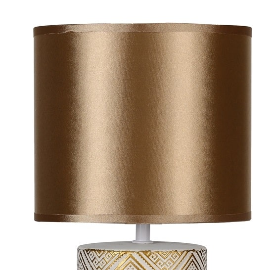 Lámpara Mesa Cerámica Blanca Rombos Dorados Anteia(20dx40 cm)