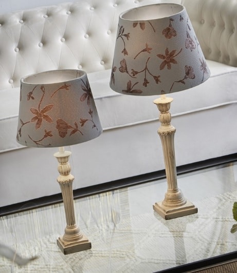 Lámpara Mesa Blanca Flores Rosas Lilith, provenzal (24dx52 cm)