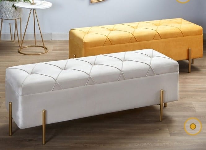 Baúl Terciopelo Beige Rombos Enzo (120x40x42 cm)