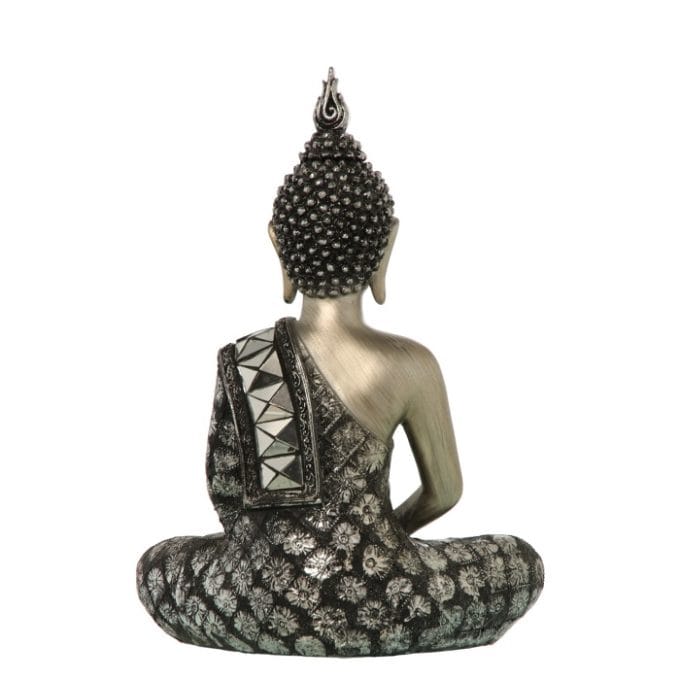 Figura Buda Resina Plata Vieja (25x14x35 cm)