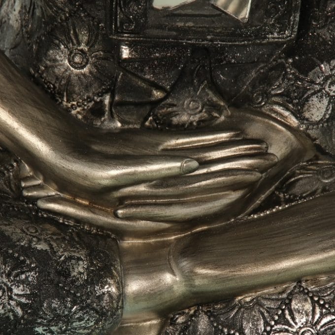 Figura Buda Resina Plata Vieja (25x14x35 cm)