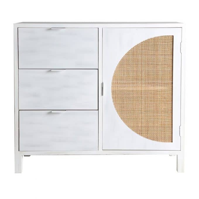 Cómoda Pino Ratán Flam Circle White Nórdica (90x40x80 cm)