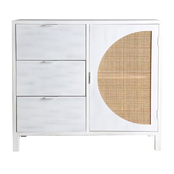 Cómoda blanca pino ratán nórdica