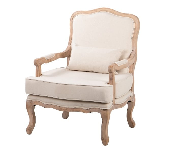 sillón apoyabrazos cojín madera lino beige isabelino