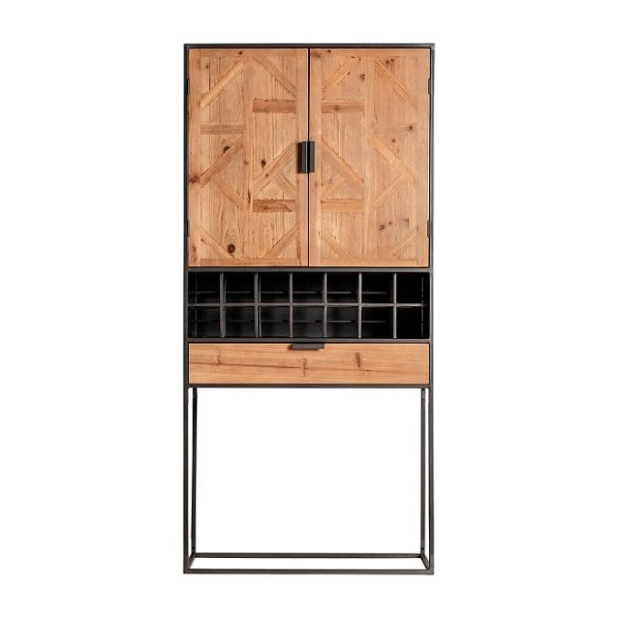 Armario Botellero Abeto Hierro Aiden, Industrial (80x40x170cm)