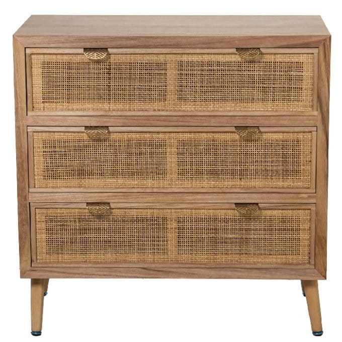 Cómoda Madera Natural Ratán 4 Cajones, Chiara (80x40x80 cm)