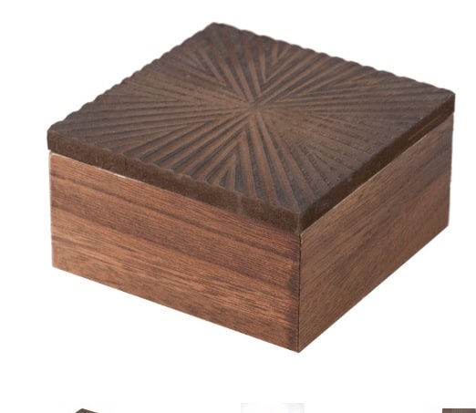 caja madera tallada acabado nogal envejecido
