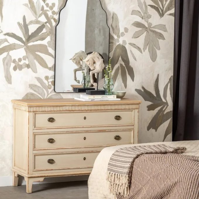 Cómoda Tres Cajones Abeto Crema Natural Amélie, Provenzal(102x45x84 cm)