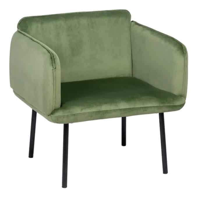 sillón recto terciopelo verde patas metal negro moderno