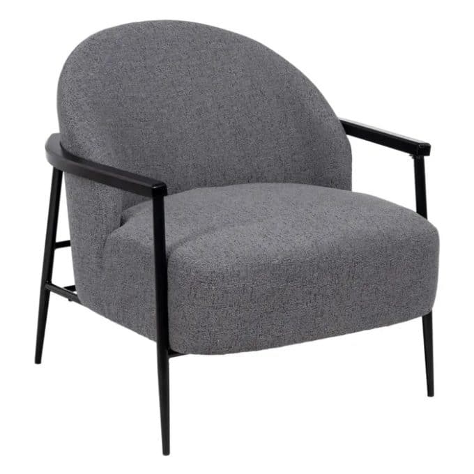 sillón gris redondo metal y tapizado en chenilla moderno