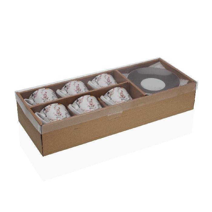 set 6 tazas té porcelana blanca y flores multicolor