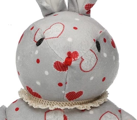 Sujeta-Puertas Conejo Tela Gris Corazones Rojos, Vintage (26x14x37cm)