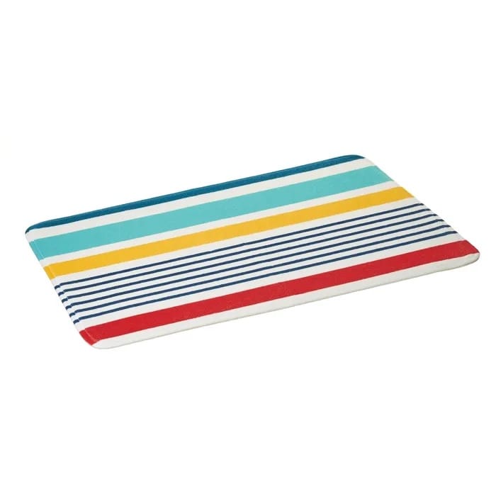 alfombra baño microfibra blanca listas multicolor