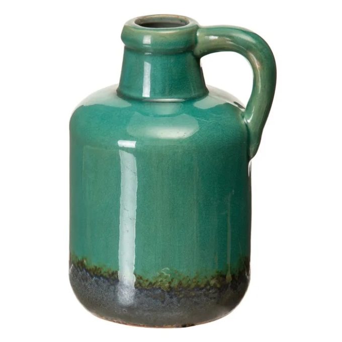 botella cerámica esmaltada azul verdoso rústica