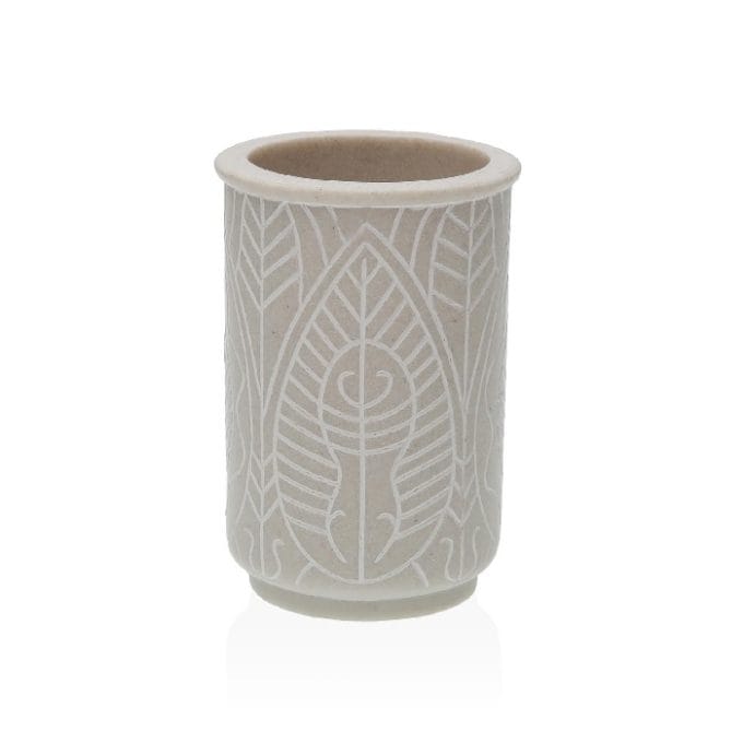Set Baño Dosificador/Vaso Resina Pizarra Beige Dibujos Geométricos (7,5dx17cm)