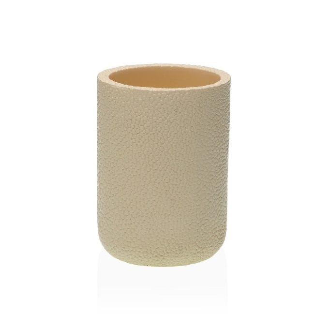 Set Baño Dosificador/Vaso Resina Beige Relieve (7,5dx17cm)