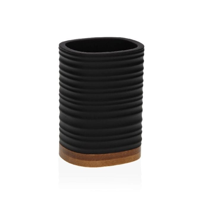 Set Baño Dosificador/Vaso Resina Bambú Negro y Marrón (8x6x17cm)