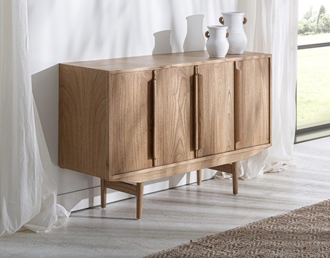 Aparador Tres Puertas Mindi Natural Luka, Nórdico (130x42x82 cm)