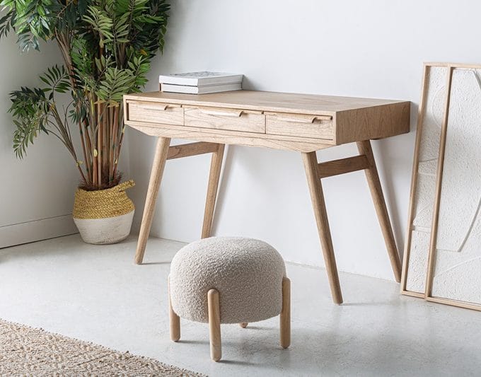 Escritorio de Tres Cajones Mindi Natural Luka, Nórdico (120x53x78 cm)