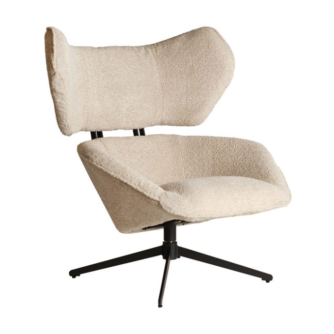 sillón giratorio con respaldo alto tapizado tejido algodón rizo beige contemporáneo