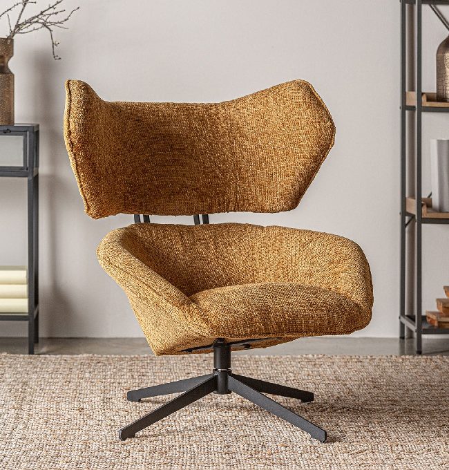 Sillón Giratorio Orejero Chenilla Ocre Bard, Contemporáneo (86x90x99 cm)