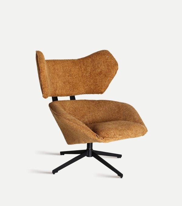 sillón giratorio respaldo alto y tejido de chenilla color ocre