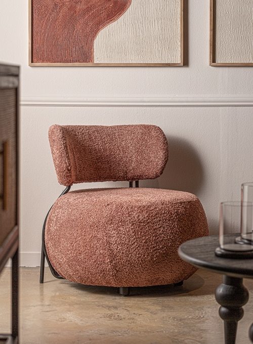 Sillón Redondo Algodón Rizo Terracota Bard, Contemporáneo (75x76x76 cm)
