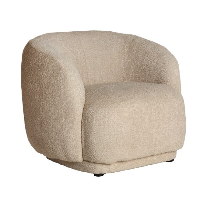 sillón redondo tapizado algodón rizo beige contemporáneo