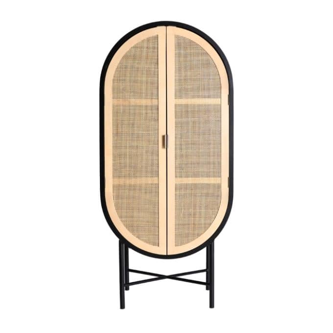 armario-ovalado-madera-pino-negro-puertas-rejilla-natural-patas-metal