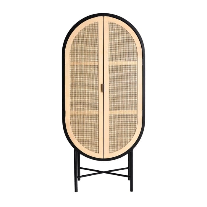 armario-ovalado-madera-pino-negro-puertas-rejilla-natural-patas-metal