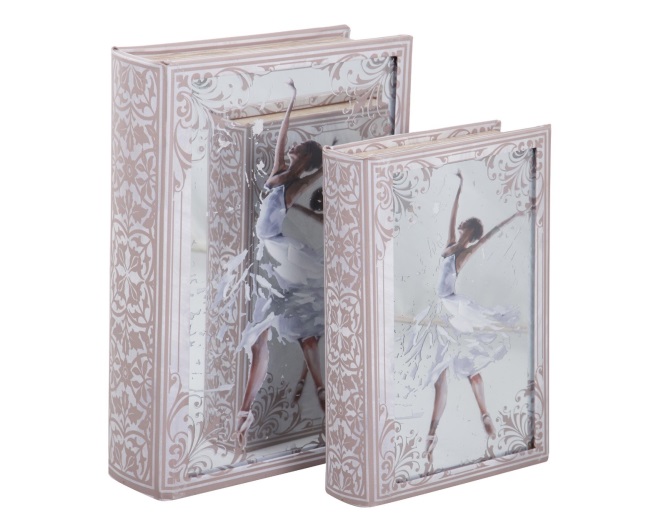caja libro espejo dibujo bailarina tonos beiges y blancos