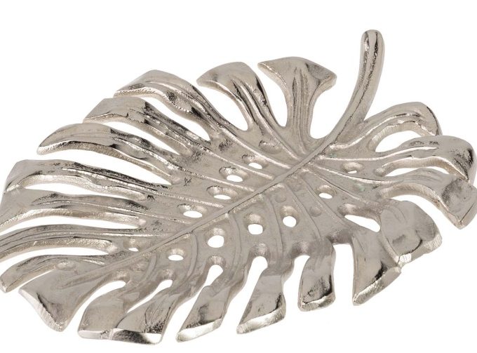 Centro de Mesa Aluminio Plata Hoja Calada (35x28x5 cm)