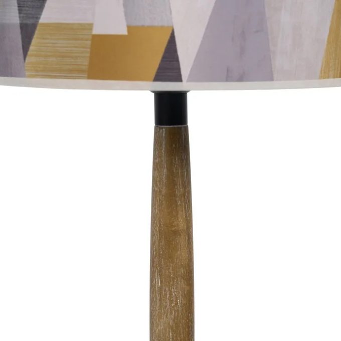 Lámpara Mesa Madera Tulipa Estampada Gris-Mostaza (30dx62 cm)