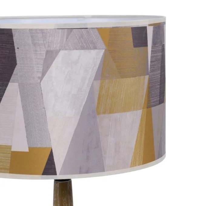 Lámpara Mesa Madera Tulipa Estampada Gris-Mostaza (30dx62 cm)