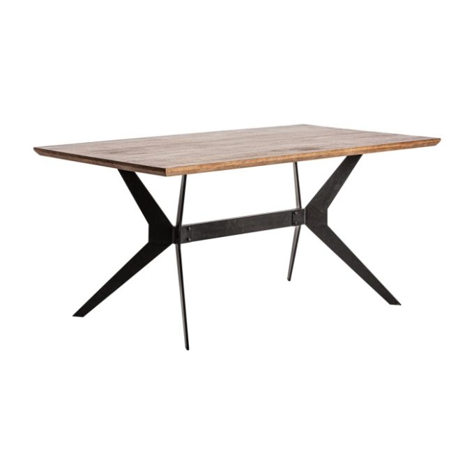 mesa de comedor rectangular en mango natural y patas de hierro negro 160 cm