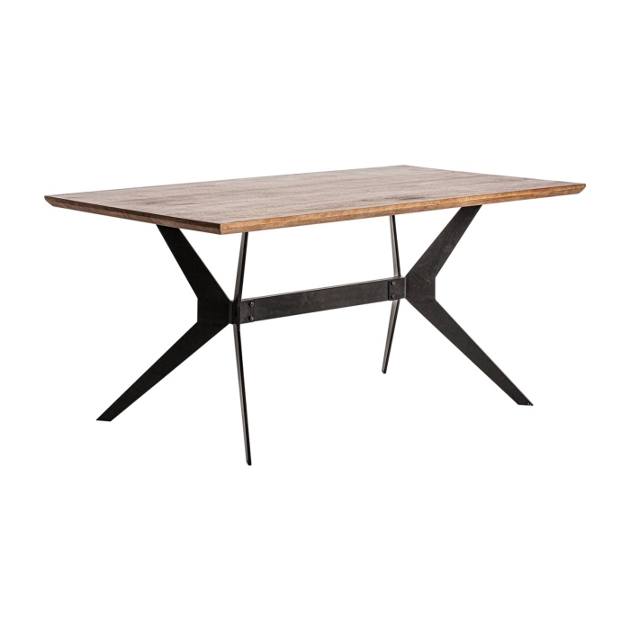 mesa de comedor rectangular en mango natural y patas de hierro negro 160 cm