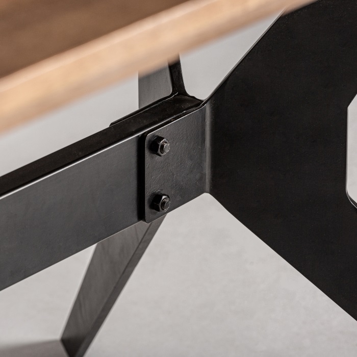 mesa de comedor rectangular en mango natural y patas de hierro negro 160 cm