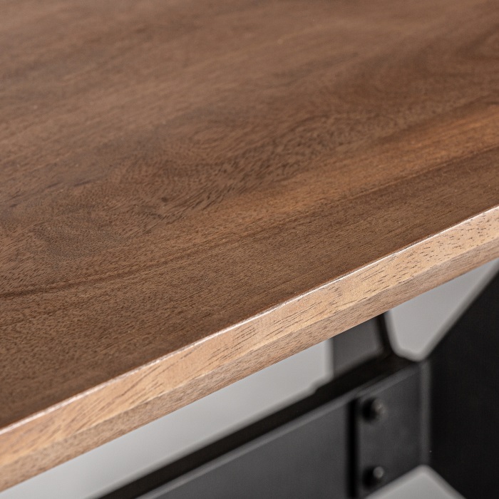 mesa de comedor rectangular en mango natural y patas de hierro negro 160 cm