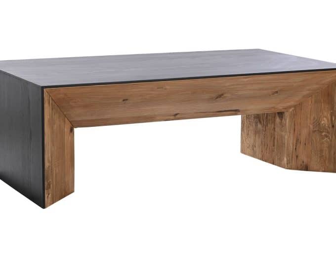 mesa de centro en madera de pino natural y negro de estilo nórdico