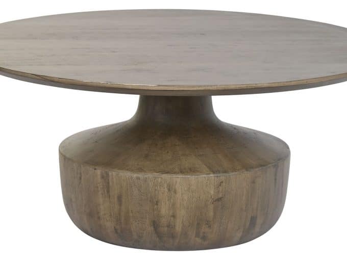mesa de centro mango redonda con base circular en madera maciza