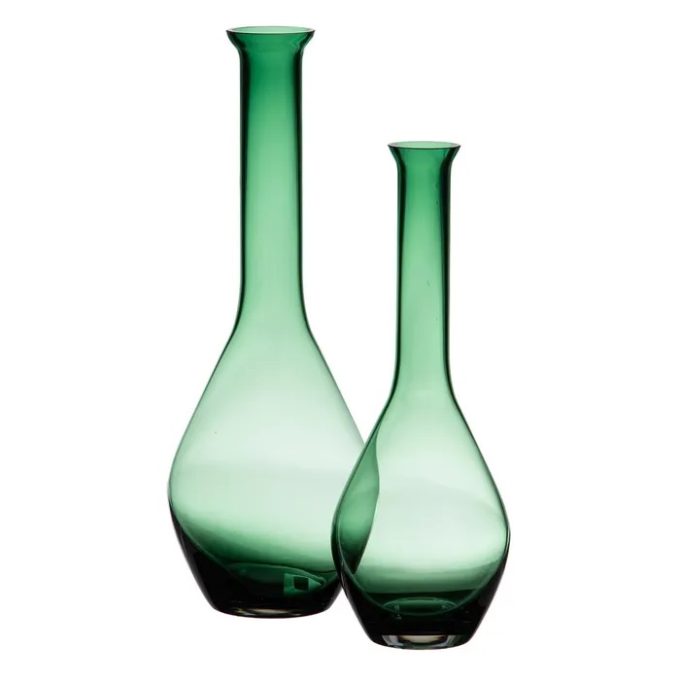 Jarrón Cristal Ánfora Verde (12dx34 cm)